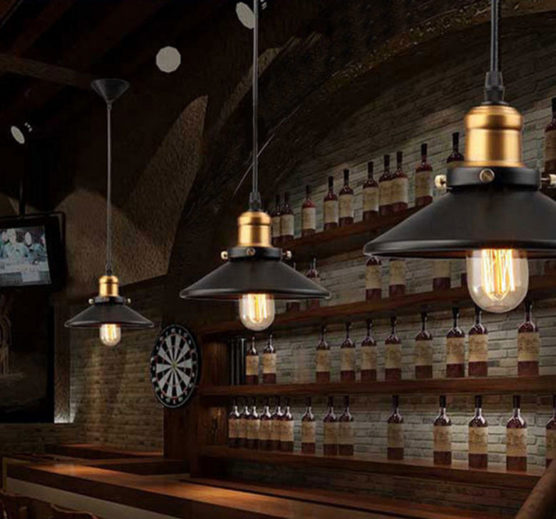 Cono nero a ciondolo singolo luce in stile retrò industriale lampada sospesa per sala da pranzo