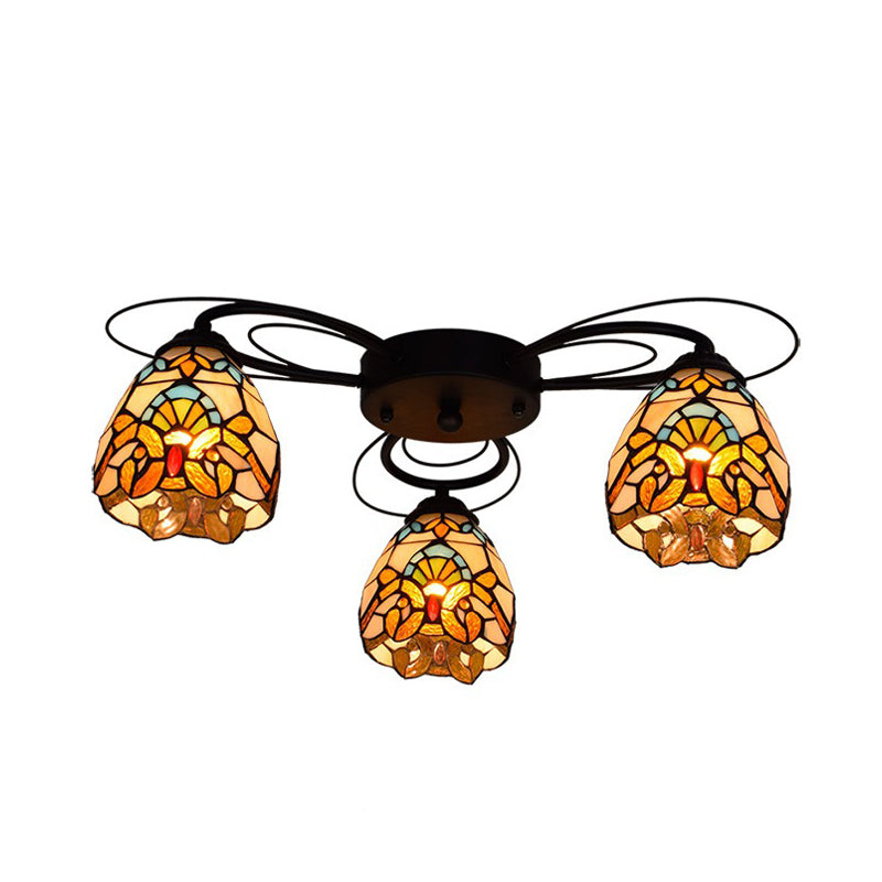 Plafonnier en verre teinté Tiffany, 3/7/9 têtes, éclairage Semi-encastré jaune/vert