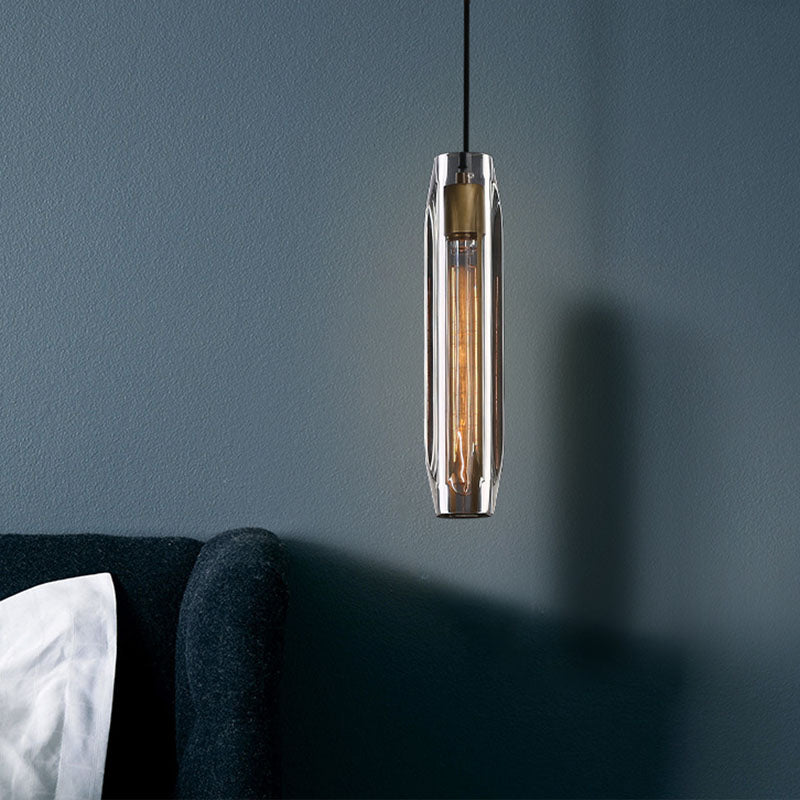 Brass Cylindrical Hanging Lamp in Modern Creative Style Copper Pendant Light with Crystal Shade