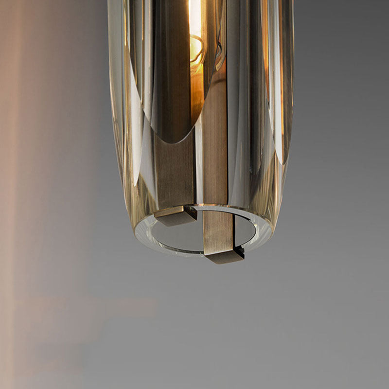 Brass Cylindrical Hanging Lamp in Modern Creative Style Copper Pendant Light with Crystal Shade