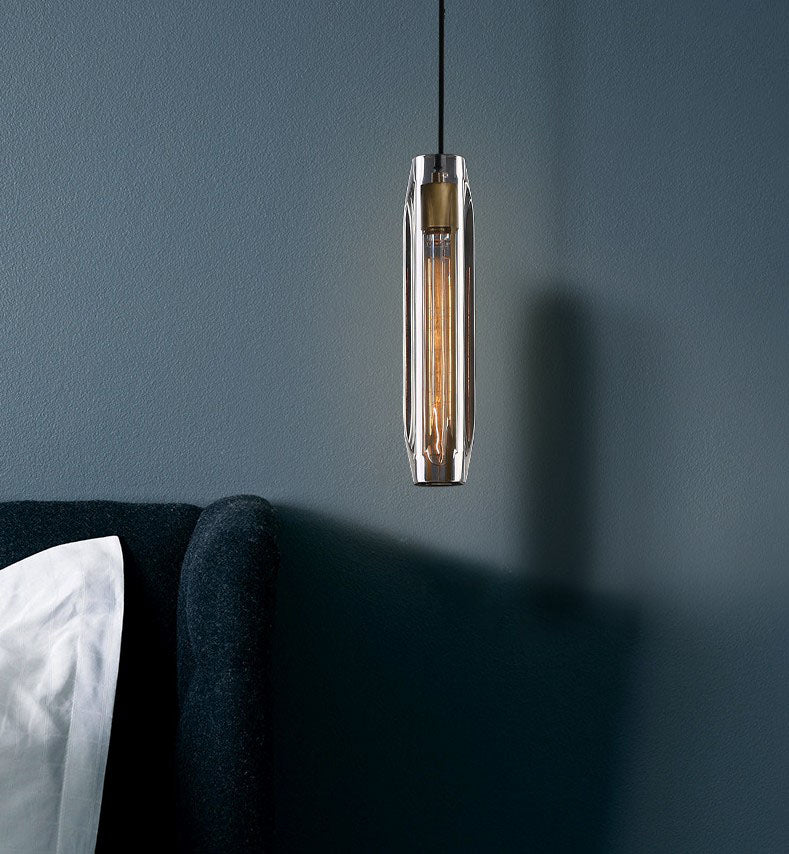 Brass Cylindrical Hanging Lamp in Modern Creative Style Copper Pendant Light with Crystal Shade