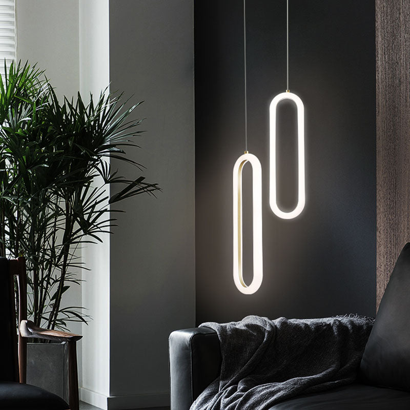 Metal Oblong Pendant Ceiling Light Simplicity Style LED Gold Ceiling Suspension Lamp