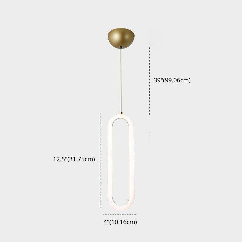 Metal Oblong Pendant Ceiling Light Simplicity Style LED Gold Ceiling Suspension Lamp