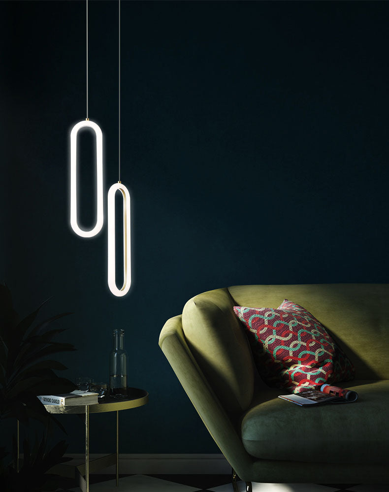 Metal Oblong Pendant Ceiling Light Simplicity Style LED Gold Ceiling Suspension Lamp