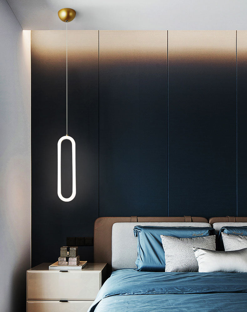 Metal Oblong Pendant Ceiling Light Simplicity Style LED Gold Ceiling Suspension Lamp