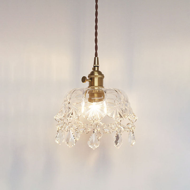 Bowl Light Suspension Pendant Modern Simple Crystal Hanging Lights for Bedside