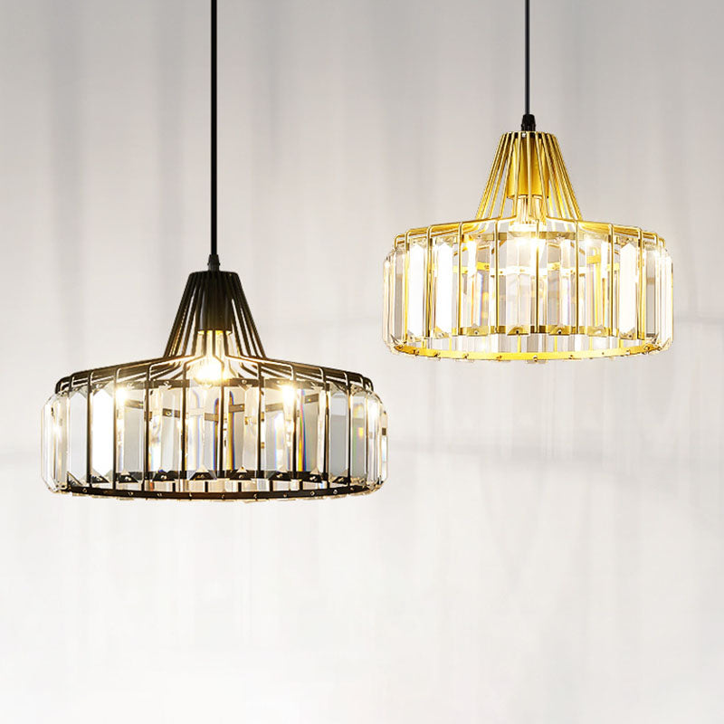 Moderne luxe hanglampje smeed smeedijzeren koepelhanglamp met kristalschaduw