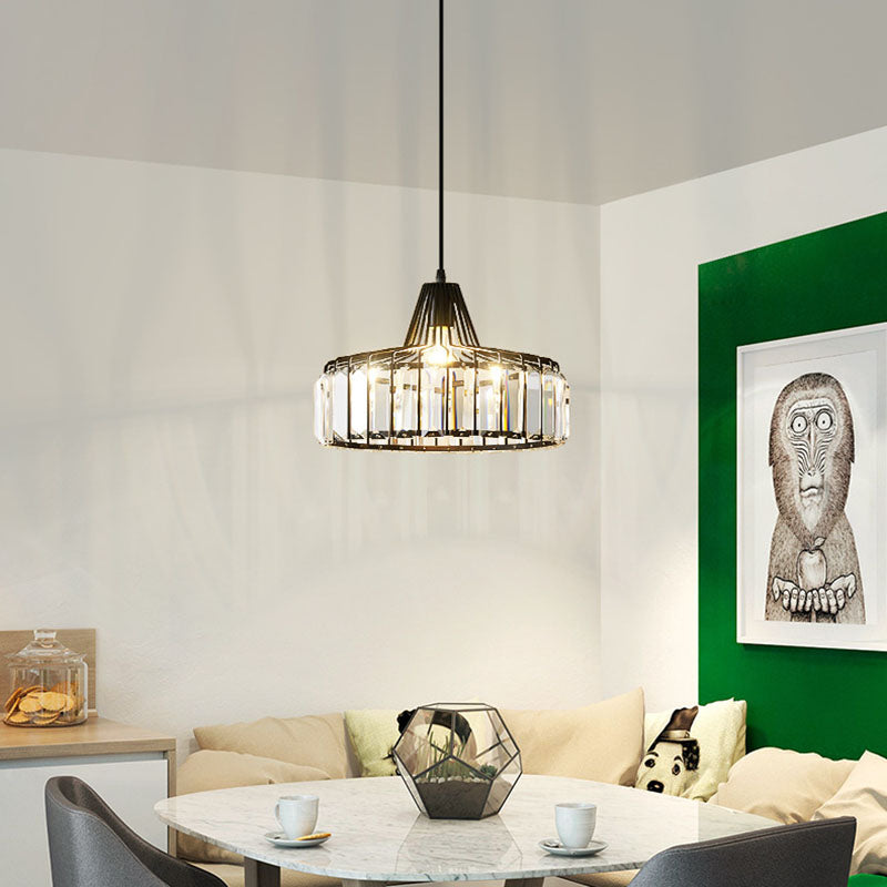 Moderne luxe hanglampje smeed smeedijzeren koepelhanglamp met kristalschaduw