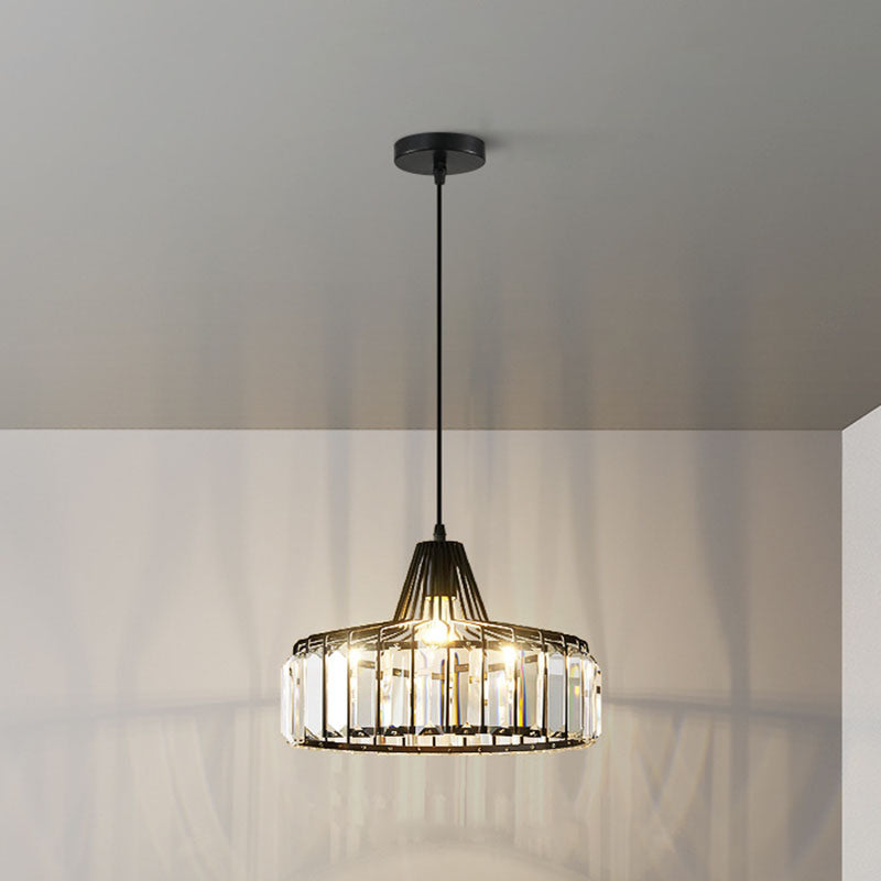 Moderne luxe hanglampje smeed smeedijzeren koepelhanglamp met kristalschaduw