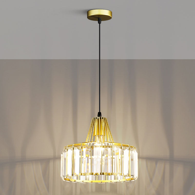 Moderne luxe hanglampje smeed smeedijzeren koepelhanglamp met kristalschaduw