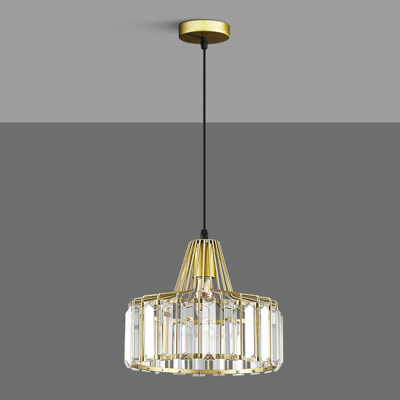 Moderne luxe hanglampje smeed smeedijzeren koepelhanglamp met kristalschaduw