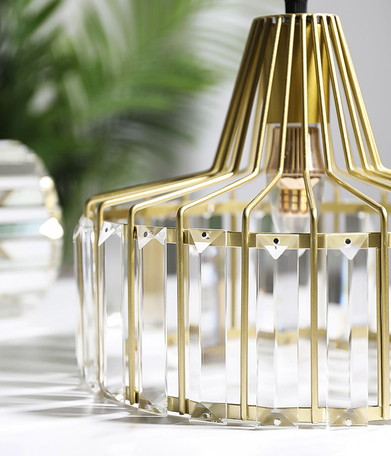 Moderne luxe hanglampje smeed smeedijzeren koepelhanglamp met kristalschaduw