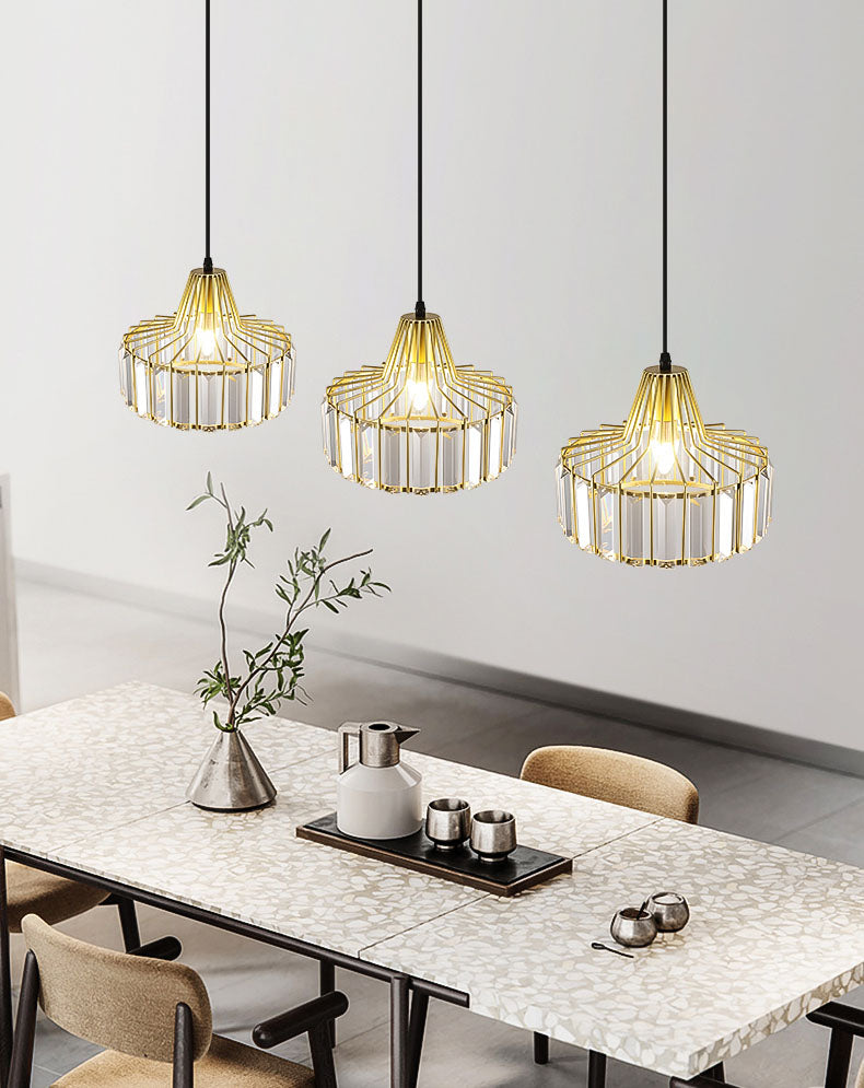 Moderne luxe hanglampje smeed smeedijzeren koepelhanglamp met kristalschaduw