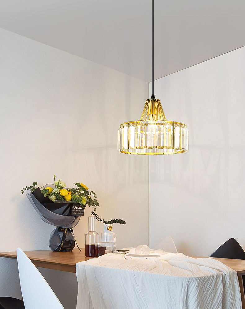 Moderne luxe hanglampje smeed smeedijzeren koepelhanglamp met kristalschaduw