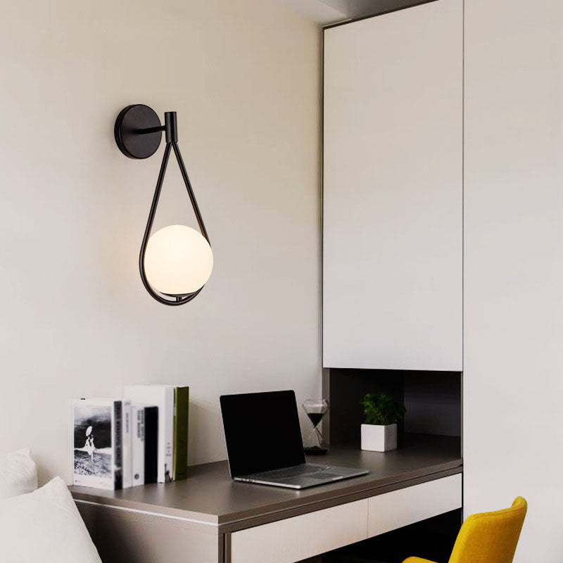 Globe Glass Wall Sconce in Modern Simplicity Wrought Iron Wall Lamp for Interior Spaces