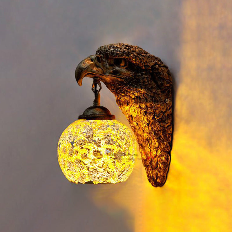 Cut Glass Silver/Beige/Red Wall Mount Lighting Owl Head 1 Light Mediterranean Sconce for Balcony