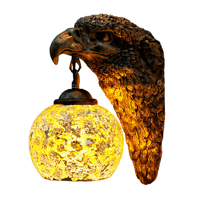 Cut Glass Silver/Beige/Red Wall Mount Lighting Owl Head 1 Light Mediterranean Sconce for Balcony