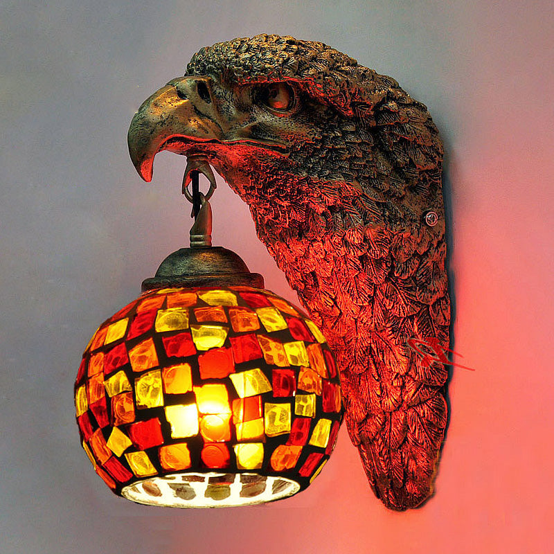 Cut Glass Silver/Beige/Red Wall Mount Lighting Owl Head 1 Light Mediterranean Sconce for Balcony