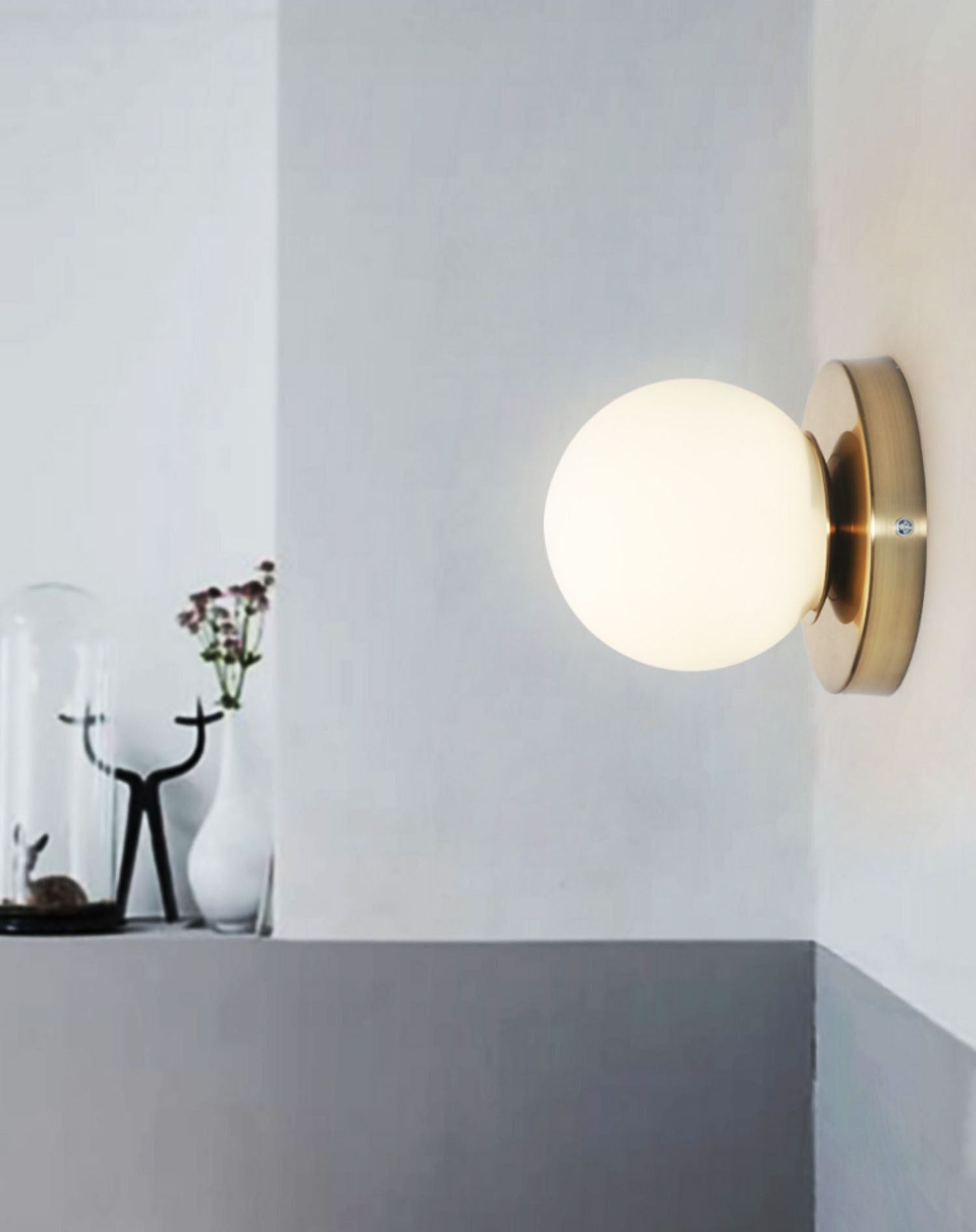 Minimalist Style Global Sconce Light Fixture Glass Bedroom Wall Lighting Fixture in Gold