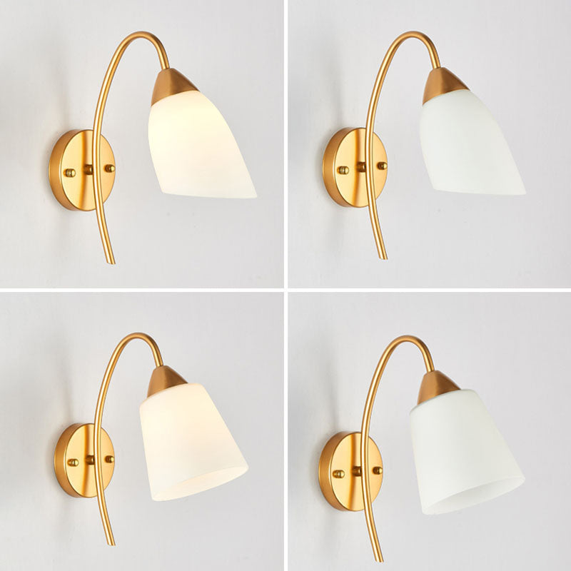 Luce di vetro contemporanea a parete da parete ombreggiata oro per camera da letto