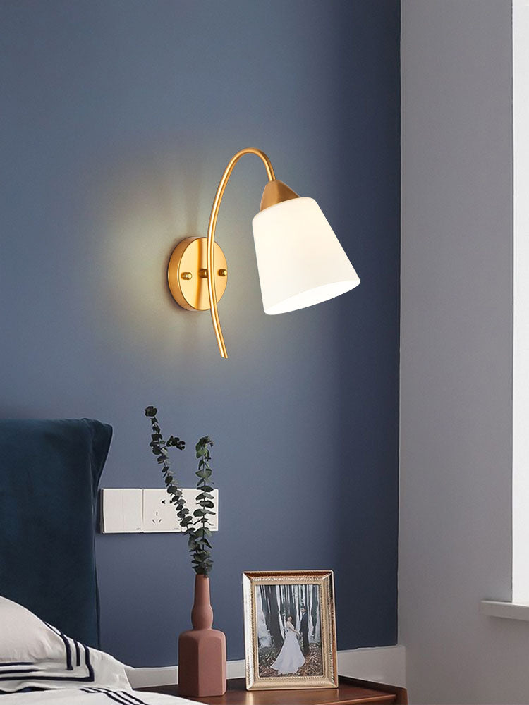 Luce di vetro contemporanea a parete da parete ombreggiata oro per camera da letto