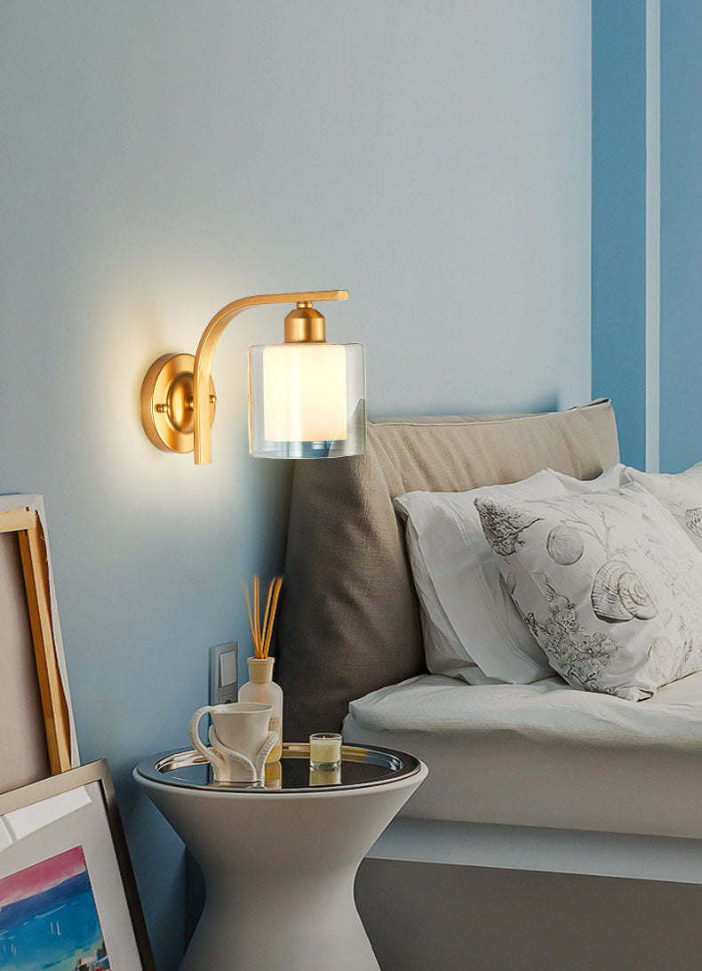 Gold Shaded Wall Sconce Lighting Contemporary Style Glass Wall Mounted Light for Bedroom