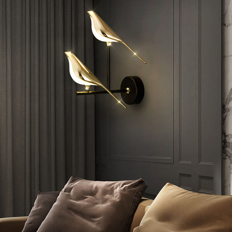 Contemporary Bird Gold Wall Light Sconces Acrylic Wall Mount Lamp for Living Room