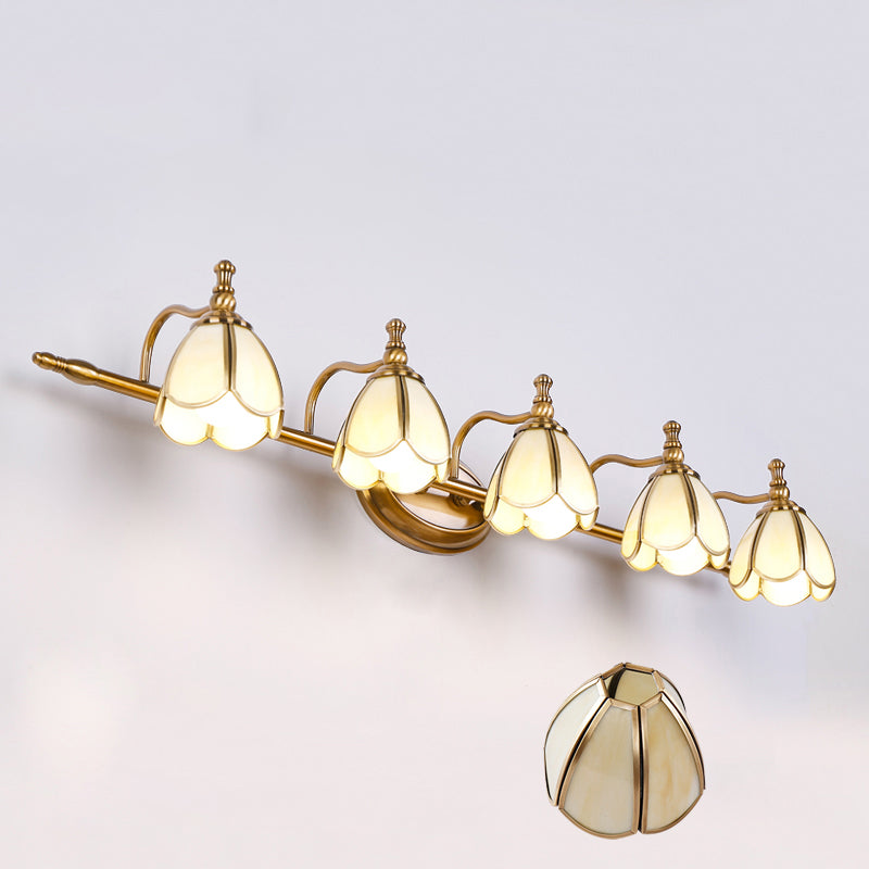 Brass Contemporary Armed Wall Mounted Light Fixture Glass Sconce Light for Bathroom