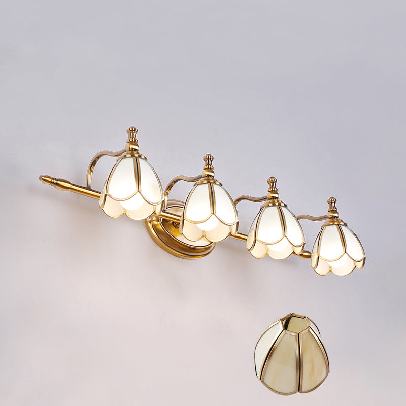 Brass Contemporary Armed Wall Mounted Light Fixture Glass Sconce Light for Bathroom