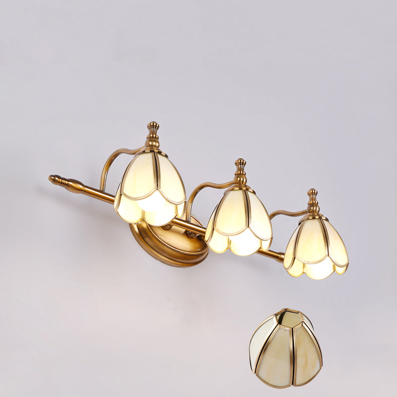 Brass Contemporary Armed Wall Mounted Light Fixture Glass Sconce Light for Bathroom