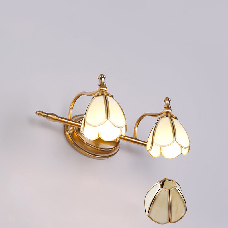 Brass Contemporary Armed Wall Mounted Light Fixture Glass Sconce Light for Bathroom