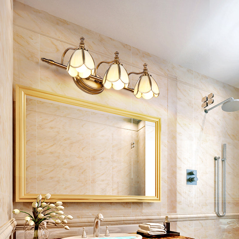 Brass Contemporary Armed Wall Mounted Light Fixture Glass Sconce Light for Bathroom
