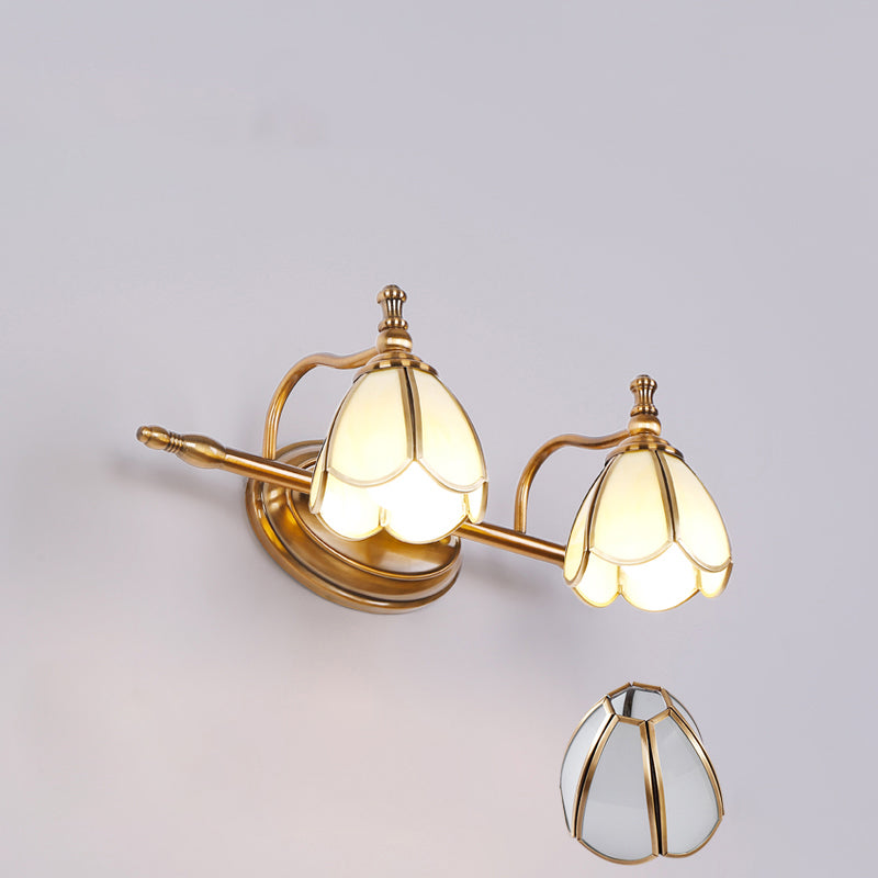 Brass Contemporary Armed Wall Mounted Light Fixture Glass Sconce Light for Bathroom