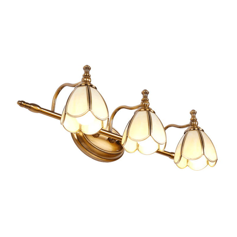 Brass Contemporary Armed Wall Mounted Light Fixture Glass Sconce Light for Bathroom