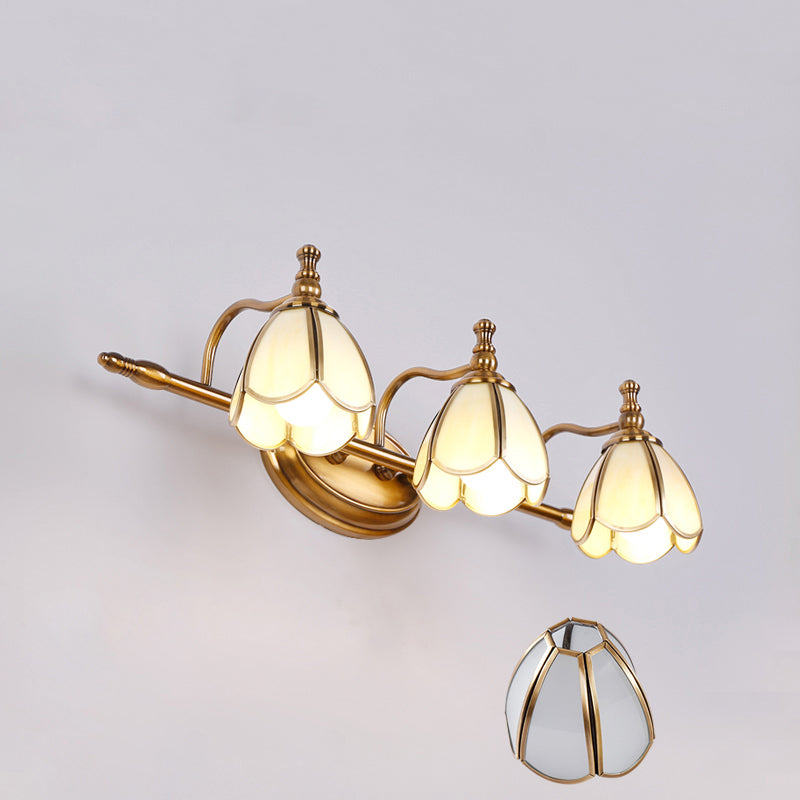 Brass Contemporary Armed Wall Mounted Light Fixture Glass Sconce Light for Bathroom