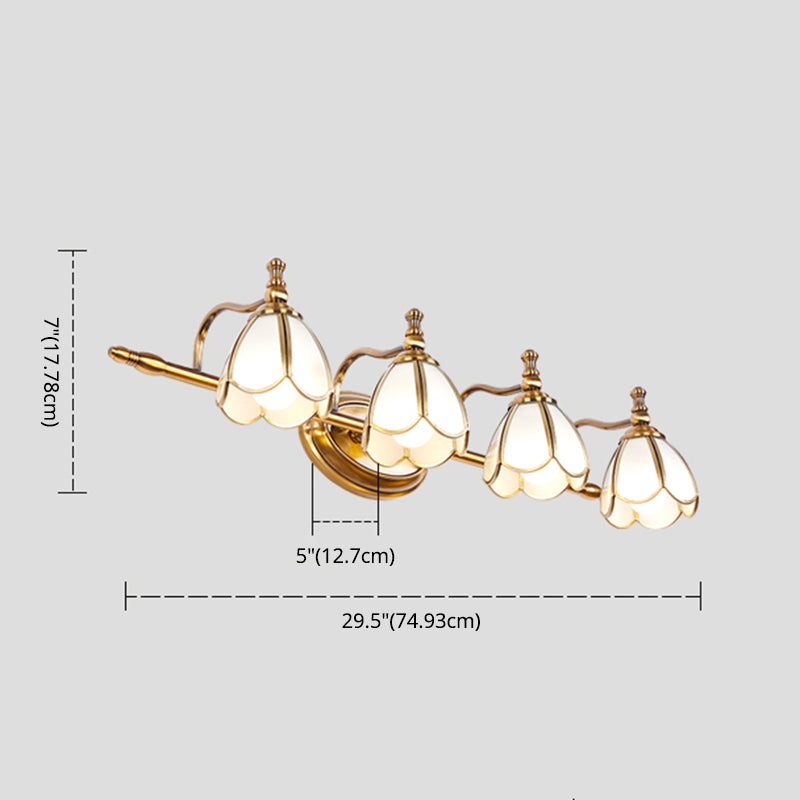 Brass Contemporary Armed Wall Mounted Light Fixture Glass Sconce Light for Bathroom