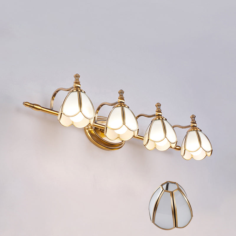 Brass Contemporary Armed Wall Mounted Light Fixture Glass Sconce Light for Bathroom