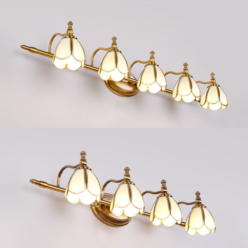 Brass Contemporary Armed Wall Mounted Light Fixture Glass Sconce Light for Bathroom