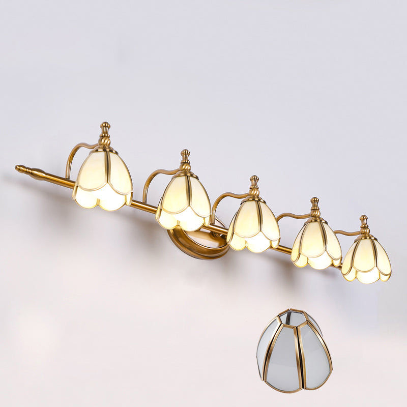 Brass Contemporary Armed Wall Mounted Light Fixture Glass Sconce Light for Bathroom