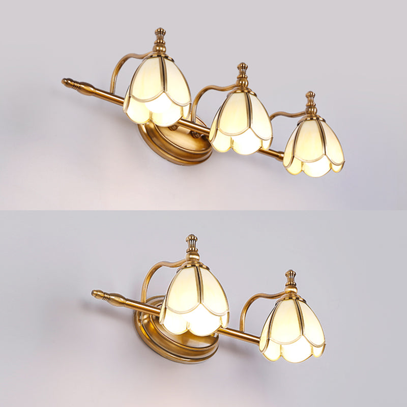 Brass Contemporary Armed Wall Mounted Light Fixture Glass Sconce Light for Bathroom