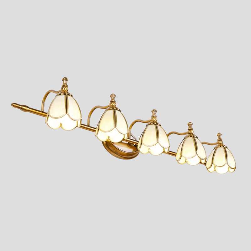 Brass Contemporary Armed Wall Mounted Light Fixture Glass Sconce Light for Bathroom