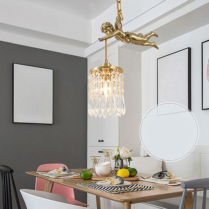 1 Light Cylinder Pendant Lighting Modern Crystal Pendant Ceiling Lights for Restaurant