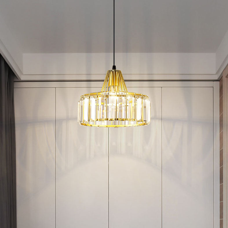 Moderne luxe hanglampje smeed smeedijzeren koepelhanglamp met kristalschaduw