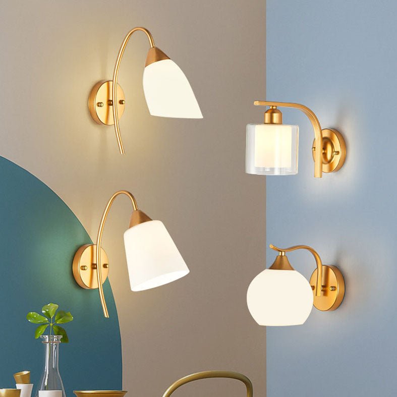 Luce di vetro contemporanea a parete da parete ombreggiata oro per camera da letto