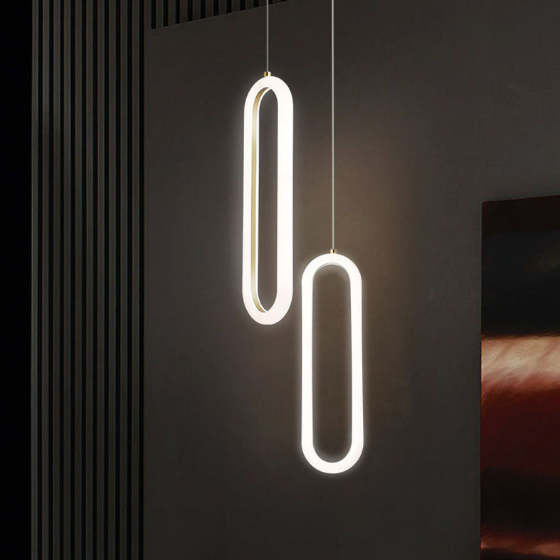 Metal Oblong Pendant Ceiling Light Simplicity Style LED Gold Ceiling Suspension Lamp