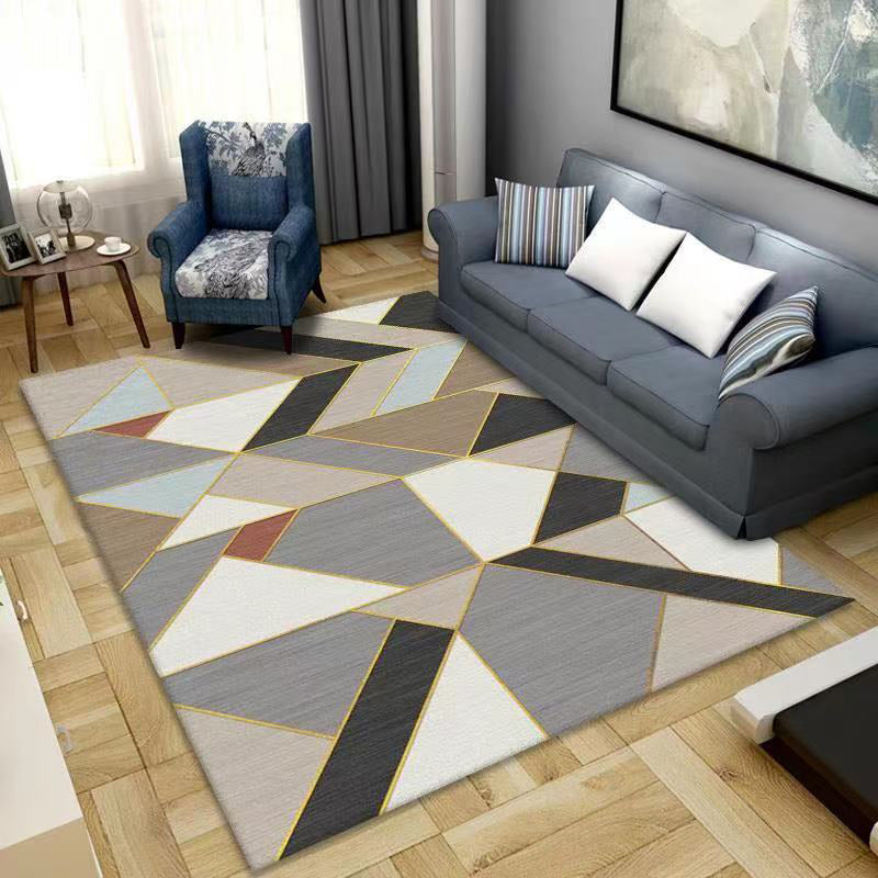 Simple Living Room Area Rug Geometric Lines Polyester Rug Anti-Slip Indoor Carpet