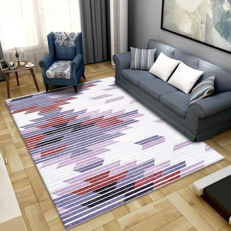 Simple Living Room Area Rug Geometric Lines Polyester Rug Anti-Slip Indoor Carpet