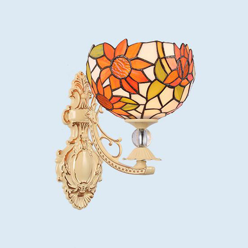 Dome/Star Wall Mounted Light Fixture Victorian Stained Glass 1 Light White/Red/Orange Sconce Light for Corridor