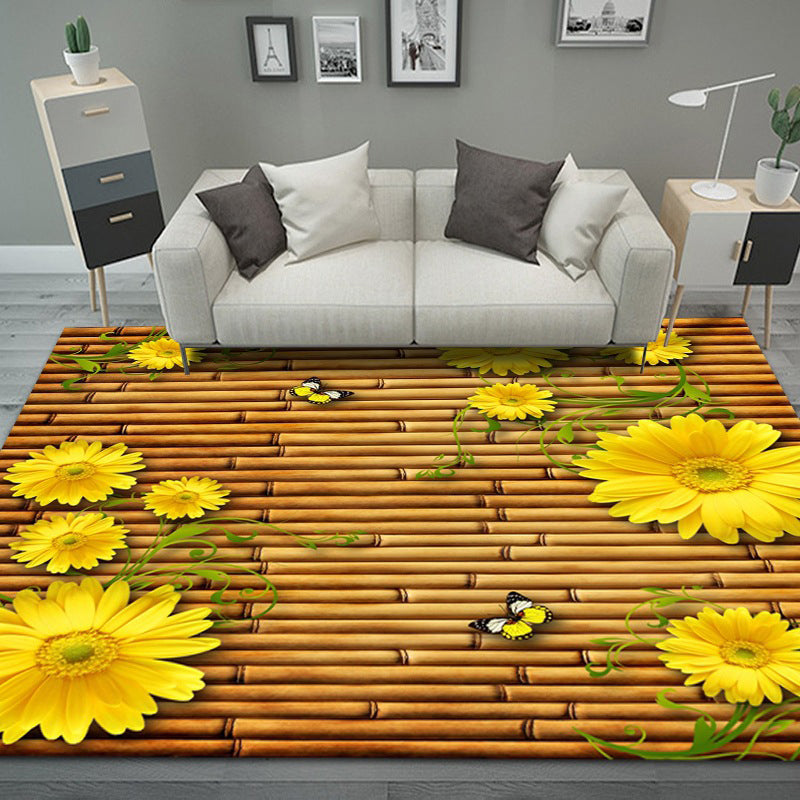 Stylish Area Rug Floral Rose Polyester Non-Slip Backing Carpet Indoor Rug for Living Room Decor