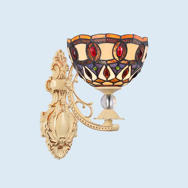 Dome/Star Wall Mounted Light Fixture Victorian Stained Glass 1 Light White/Red/Orange Sconce Light for Corridor